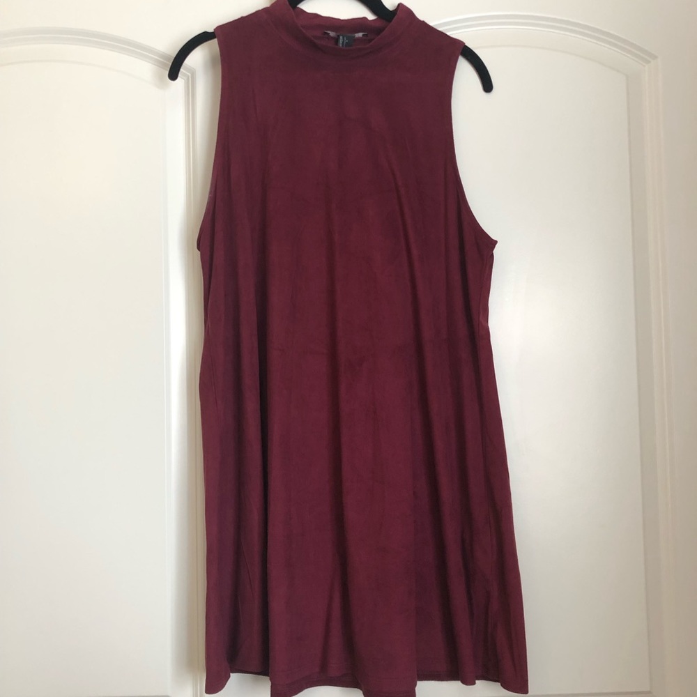 Maroon mock neck suede babydoll dress